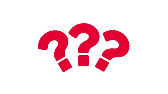 Minimalist red question marks pulsing on white background 4K seamless motion loop
