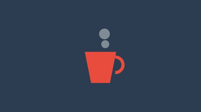 A flat vector coffee cup with organic, time-based steam rising.