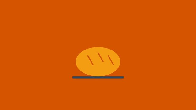A flat vector bread loaf dynamically rising in an oven environment.