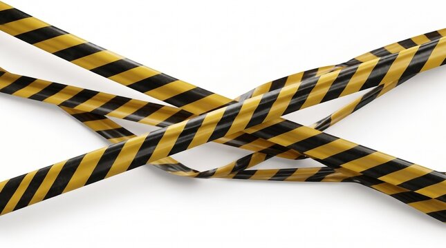 Hazard tape with black and yellow stripes on a white background