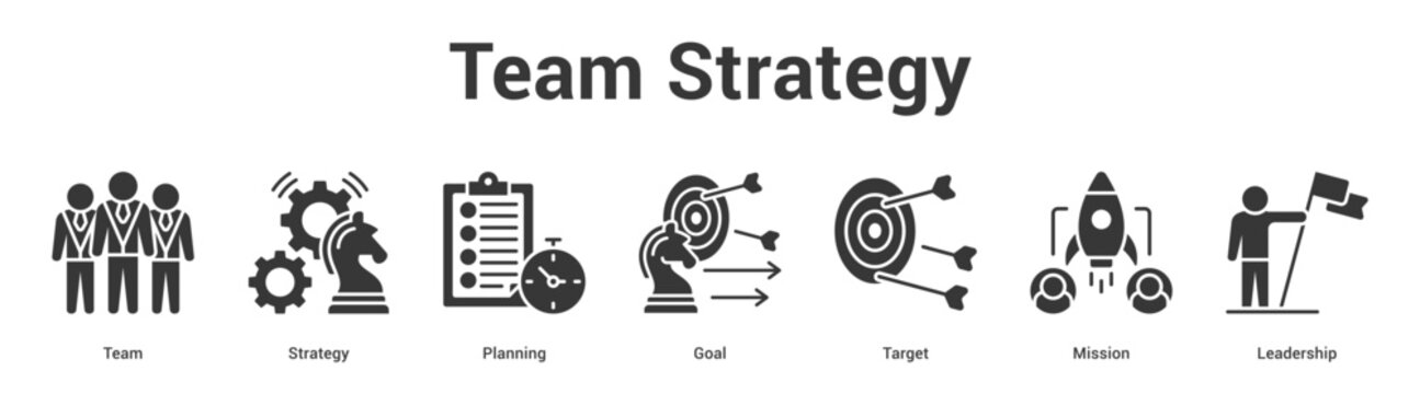 Team Strategy web banner icon set vector illustration concept for business with icon of Team, Strategy, Planning, Goal, Targ.