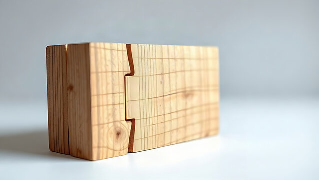 Interlocking wooden mortise joints in weathered timber, carpentry craft concept