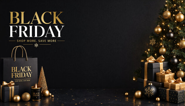 Black Friday shopping celebration with luxury gifts and transparent background