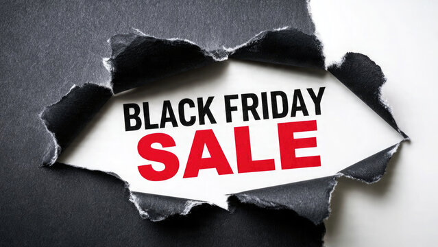 Black Friday sale announcement through torn paper with a white background