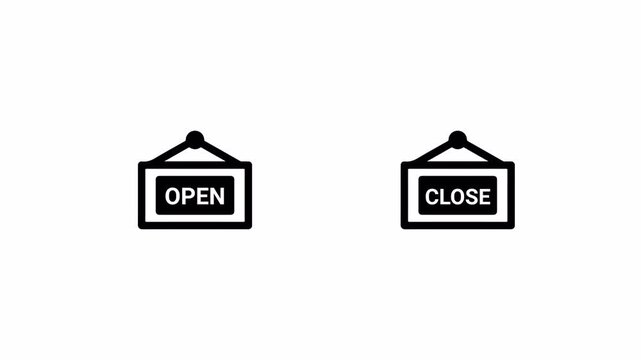Open & close text on signboard. OPEN, close announce invitation on door, closed and open plate animation without background.
