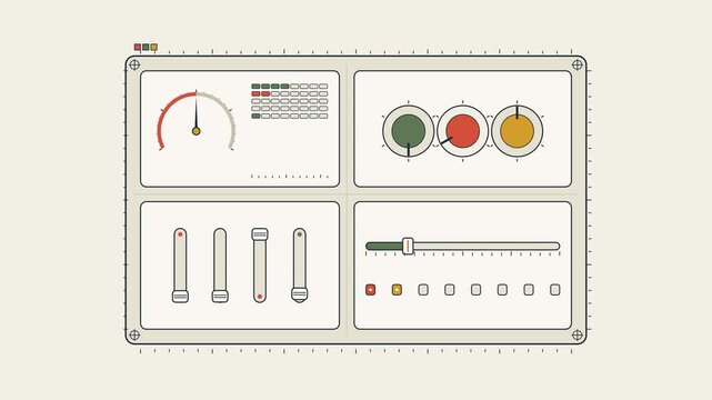Abstract Sci Fi Dashboard with Moving Dials and Sliders Animation