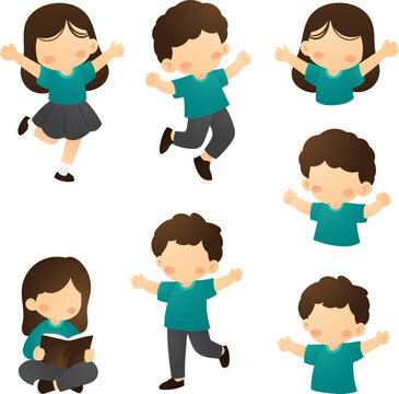 Happy Children Performing Different Poses for School and Kids Activities