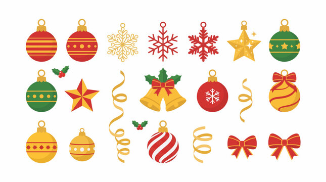 Christmas Ornaments and Decorations Collection Vector Illustration