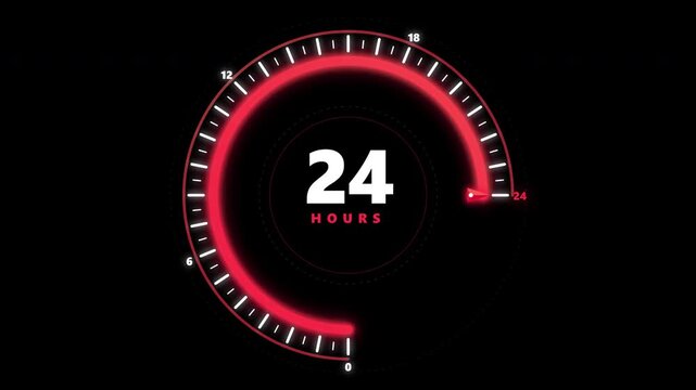 Set of circular twenty four hour progress loaders on transparent. 4K Alpha Channel
