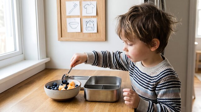 Child Preparing Snack Independently During Morning Routine
