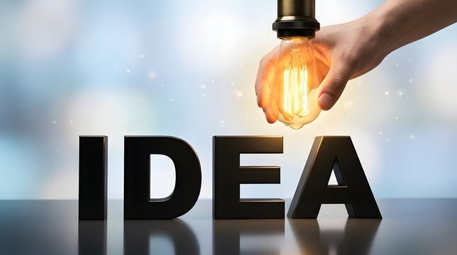 A Human Hand Holding A Glowing Lightbulb Above The Word Idea Text