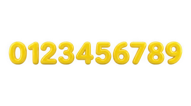 Set of shiny yellow foil balloon numbers from zero to nine isolated for birthday party celebration