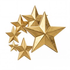 Fototapeta premium Group of Luxury 3D Golden Stars Arranged in a Dynamic Cluster Isolated on Plain White Background, Perfect for Success, Rating, Quality, Festive Decoration, and Award Recognition Design Projects