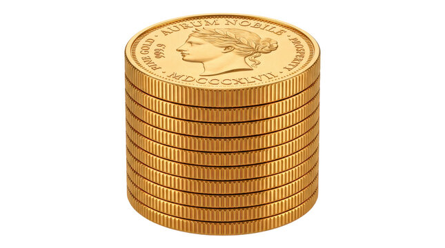 Single stack-style gold coin rendered as one compact monetary object, polished warm metallic surface, crisp milled edge, premium finance and wealth concept. Photorealistic studio product photography,