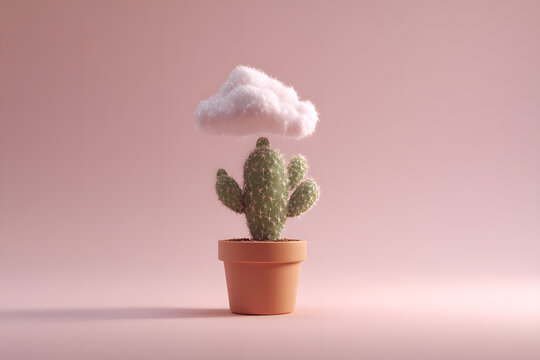 a cactus plant with a cloud floating over it