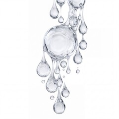 Obraz premium Clear Liquid Droplets and Bubbles Clustered Together on a Clean White Background Representing Hydration Purity and Cosmetic Serum for Skin Care Treatment and Molecular Science Research