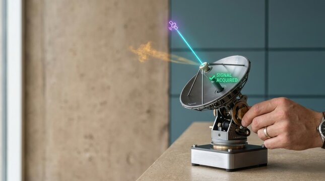 Person using a light saber to illuminate a speaker while demonstrating space communications infrastructure model