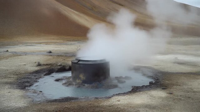 Bread pot steaming in hot ground