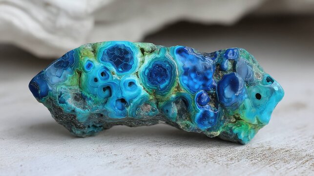 Vibrant raw chrysocolla gemstone showcasing intricate blue and green patterns with natural textures