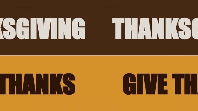 High resolution 4K motion graphic animation featuring a warm autumn split-screen counter-flow marquee for US Thanksgiving, styled with a digital LED matrix in a deep brown and harvest gold theme.