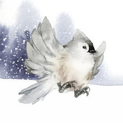 Obraz premium Tufted titmouse bird in wintertime watercolor vector