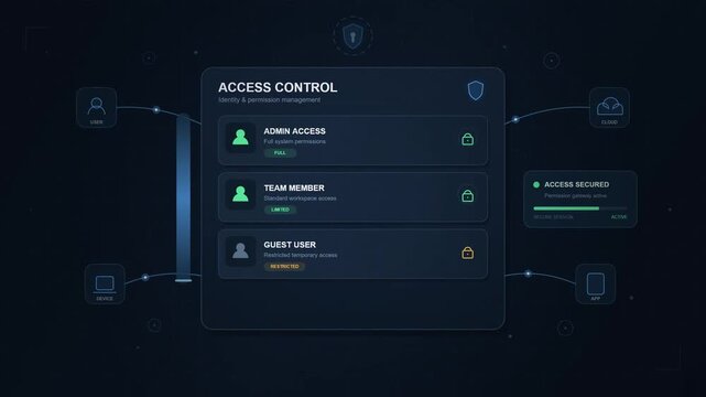 Digital access control panel showing user permissions and security