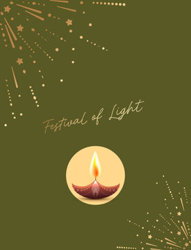Diwali Festival of Lights with Traditional Diya and Golden Decorative Sparkles, Elegant Vintage Vector Style, Editable Vector Illustration
