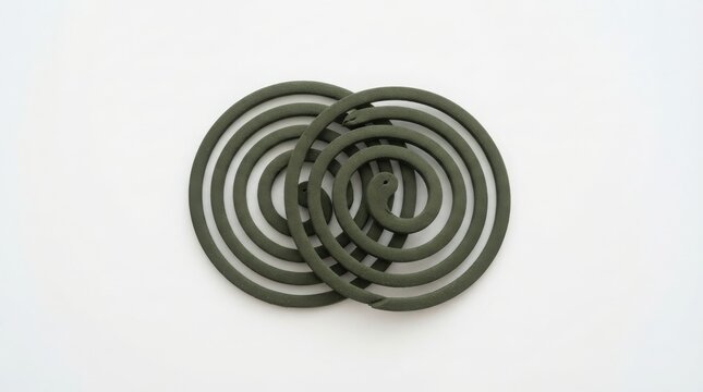 Two green mosquito repellent coils used for protection against insects and bugs in the summer time