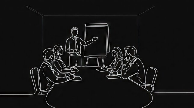 Continuous line drawing of office team meeting session