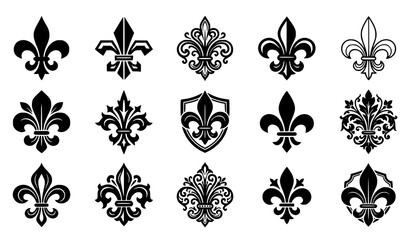 Fleur de lis ornamental vector design collection with elegant heraldic decorative symbols © mst