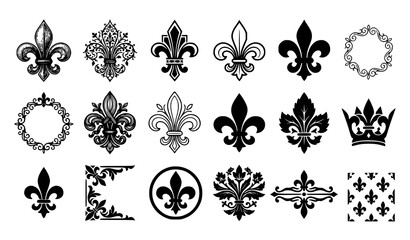 Fleur de lis decorative vector motifs with vintage French heraldic luxury ornamental designs © mst