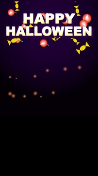 Happy Halloween Animation with Floating Candies and Fireflies