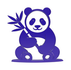 A stylized 3d blue panda bear sitting and holding a bamboo stalk isolated on white background transparent background © SAMIMAAYASH