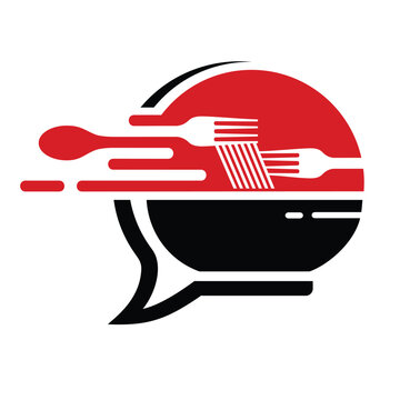Fast food delivery logo, Fork and spoon with element speed combination for fast food logo design vector.