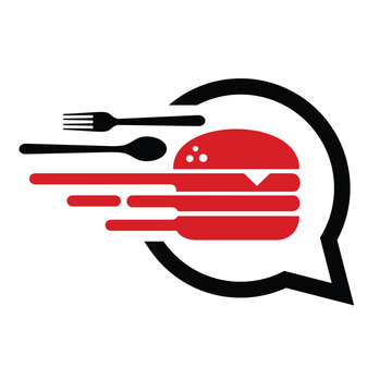Fast food delivery logo, Fork and spoon with element speed combination for fast food logo design vector.