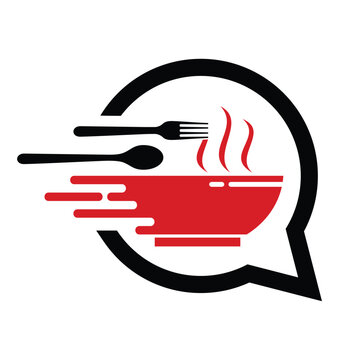 Fast food delivery logo, Fork and spoon with element speed combination for fast food logo design vector.