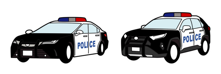 American police car vector illustrations set, simple sedan and SUV patrol vehicle design © Lily