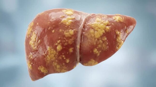 Human liver with fatty deposits rotating