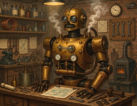 Steampunk robot workshop