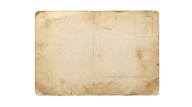Vintage textured postcard with aged paper and postal mark isolated on transparent background