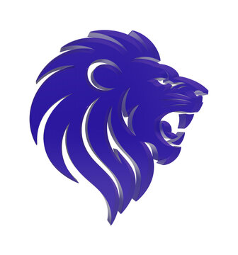 Isolated purple threedimensional roaring lion head logo design for branding transparent background