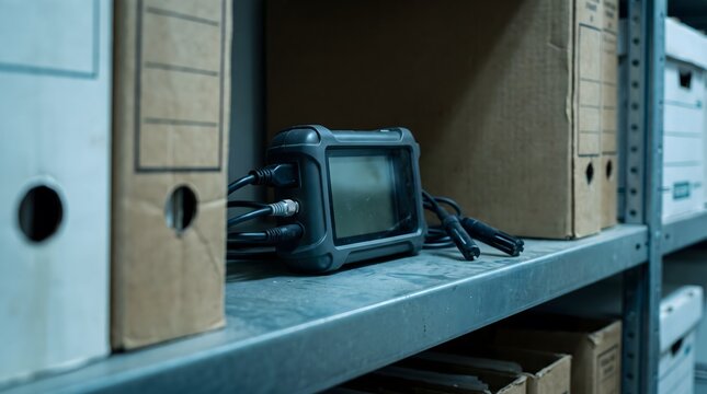 Covert surveillance device hidden on archive shelf