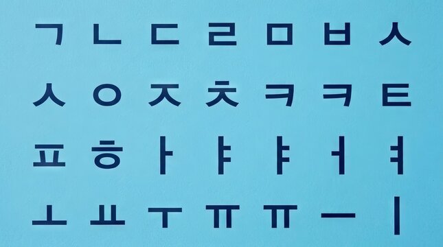 Korean Hangul alphabet characters on light blue background.