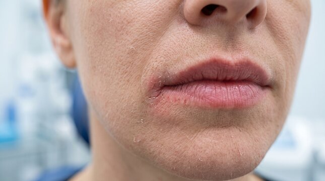 Angular Cheilitis &ndash; Cracked Mouth Corners Macro Medical Background
