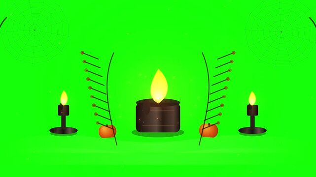 Halloween Animated Background with Candles and Spider Webs.