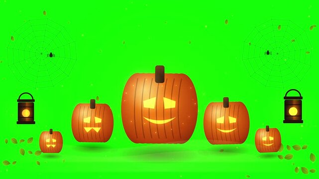 Animated Halloween Pumpkins Jack O Lanterns on Green Screen.