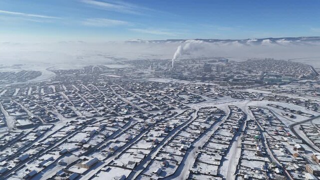 Aerial View of Snow-Covered Ulaanbaatar Ger District and Dense Winter Cityscape in Mongolia
(몽골 울란바토르의 눈 덮인 게르 지구와 밀집된 겨울 도시 풍경 항공뷰)