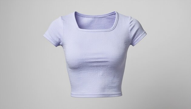 Purple ribbed crop top with square neckline on gray background