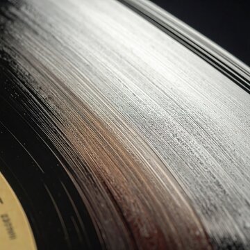 Extreme close up of black vinyl record grooves.
