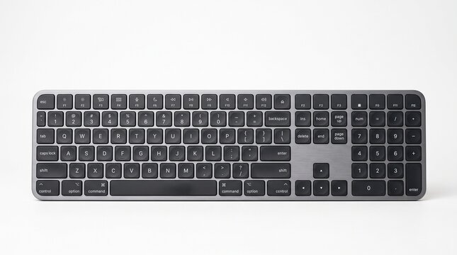 Modern Wireless Computer Keyboard with Numeric Keypad and Function Keys on White Background
